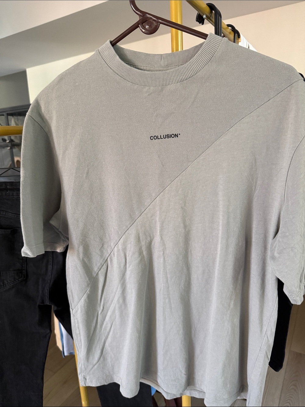 Men's Gray Diagonal oversized Panel T-Shirt